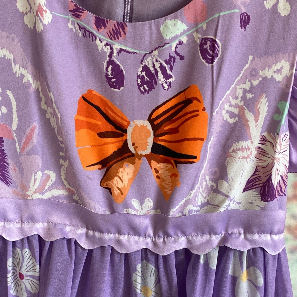 Charming Lavender Kids Dress with Cat Embroidery - Picture 2 of 9